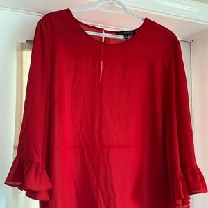Eloquii true red blouse with ruffle sleeves